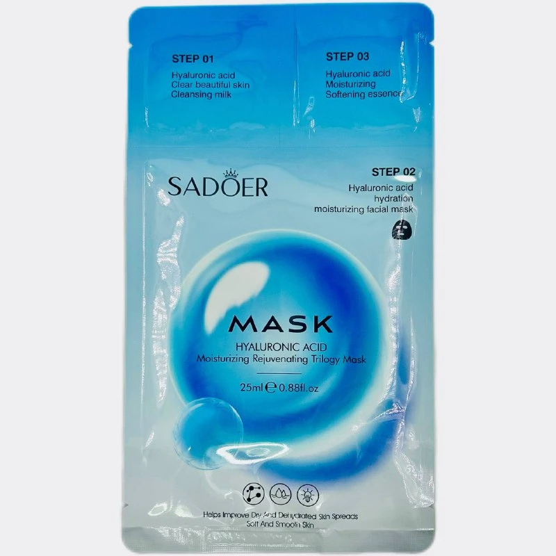 Маска для лица тканевая SADOER трёхэтапная с гиалуроновой кислотой, 25г