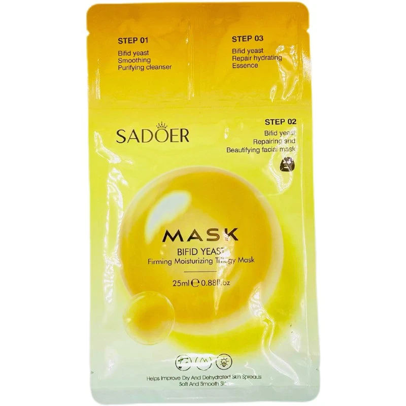 Маска для лица тканевая SADOER трёхэтапная с пробиотиками, 25г