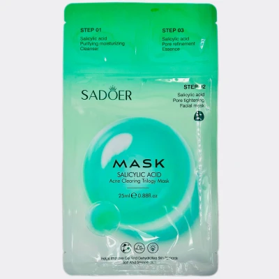 Маска для лица тканевая SADOER трёхэтапная с салициловой кислотой, 25г