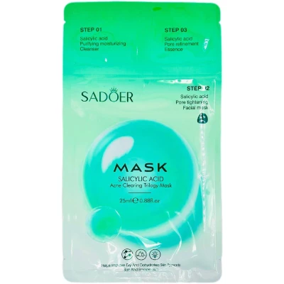 Маска для лица тканевая SADOER трёхэтапная с салициловой кислотой, 25г