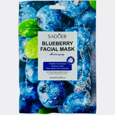 Маска тканевая для лица SADOER увлажняющая с ароматом черники, 25гр.