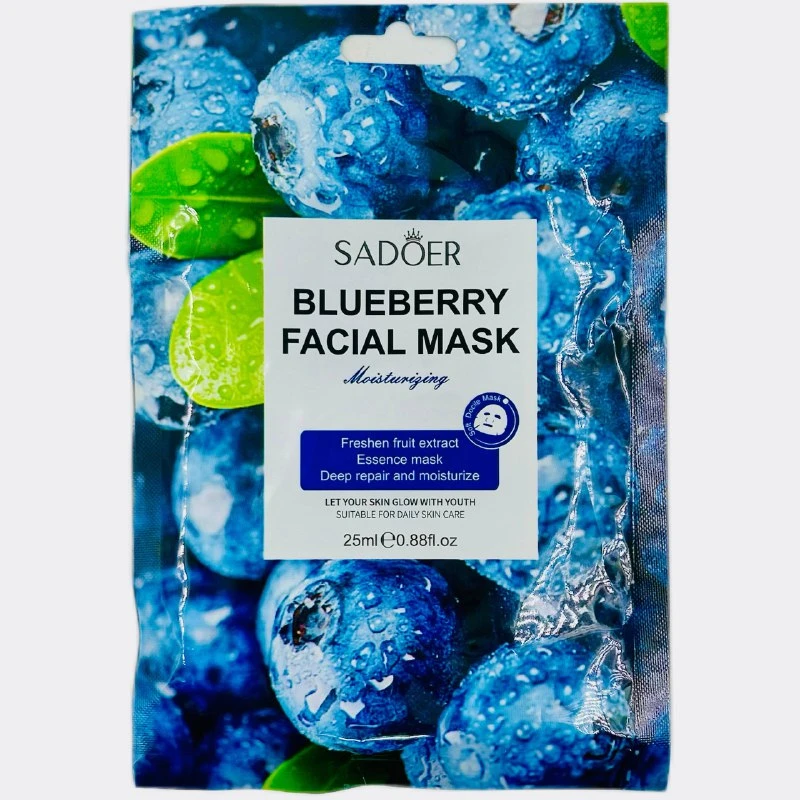 Маска тканевая для лица SADOER увлажняющая с ароматом черники, 25гр.