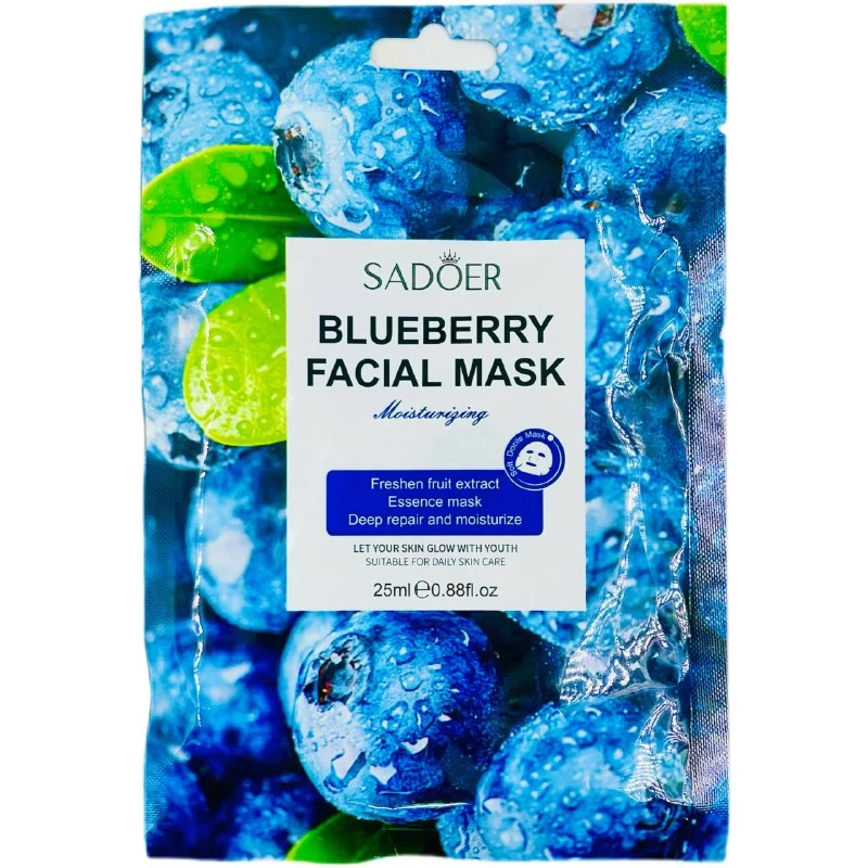 Маска тканевая для лица SADOER увлажняющая с ароматом черники, 25гр.