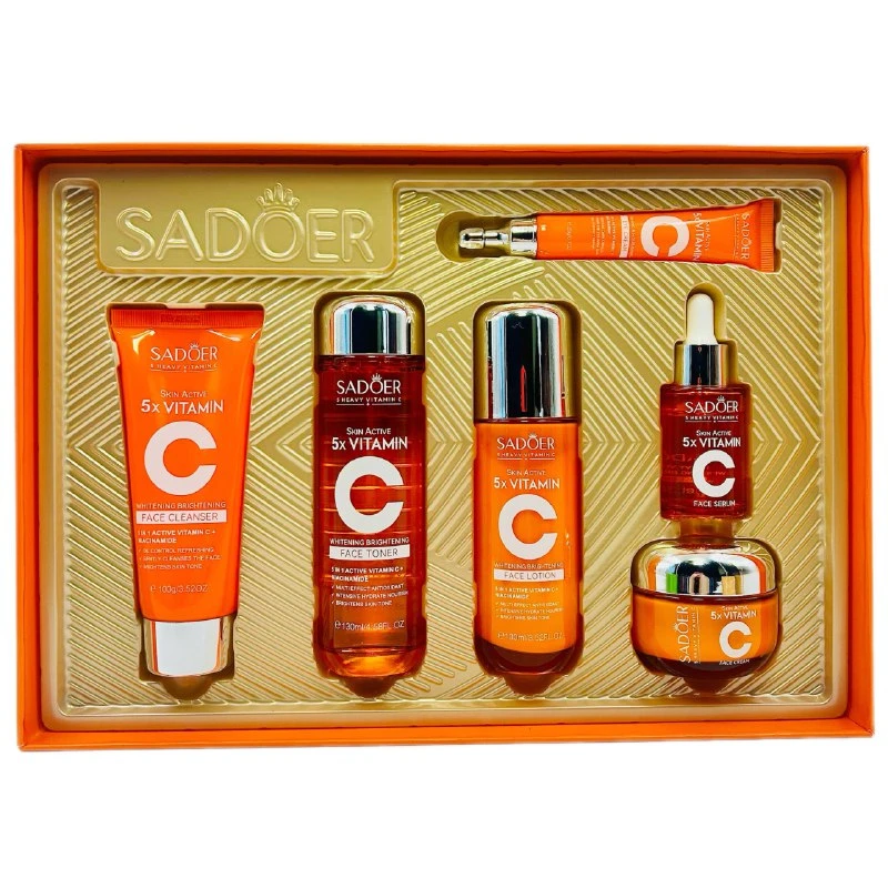 Набор средств для ухода за кожей SADOER "Витамин C" из 6 предметов (Пенка для умывания 100г, Тоник 1